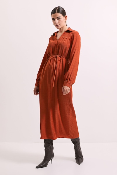 Principles Crinkle Column Shirt Mid Dress Rust