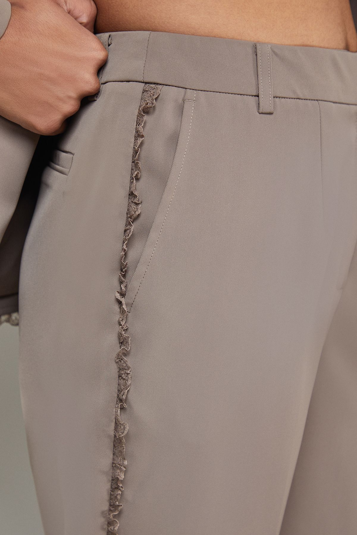 Warehouse Lace Frill Trim Wide Leg Trouser Mocha image 4