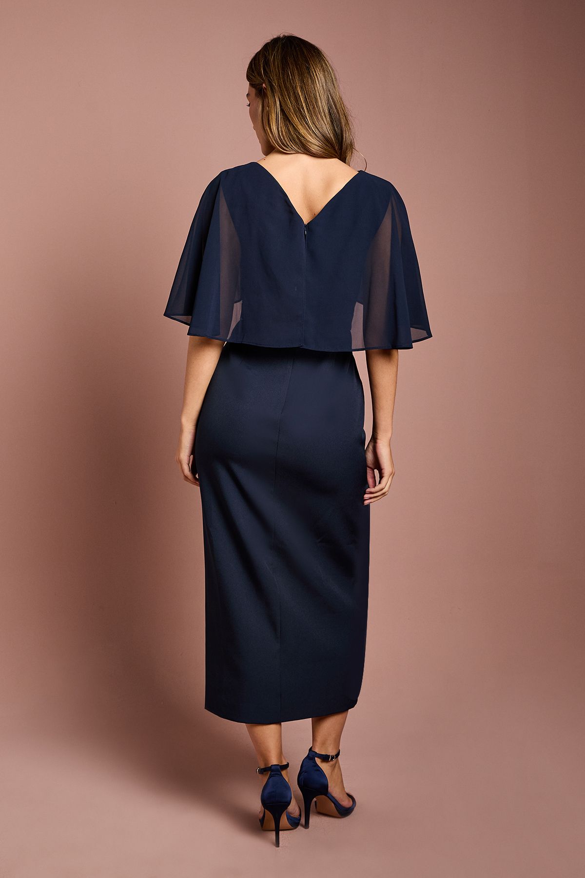Coast Chiffon Cape Pencil Dress Navy image 4