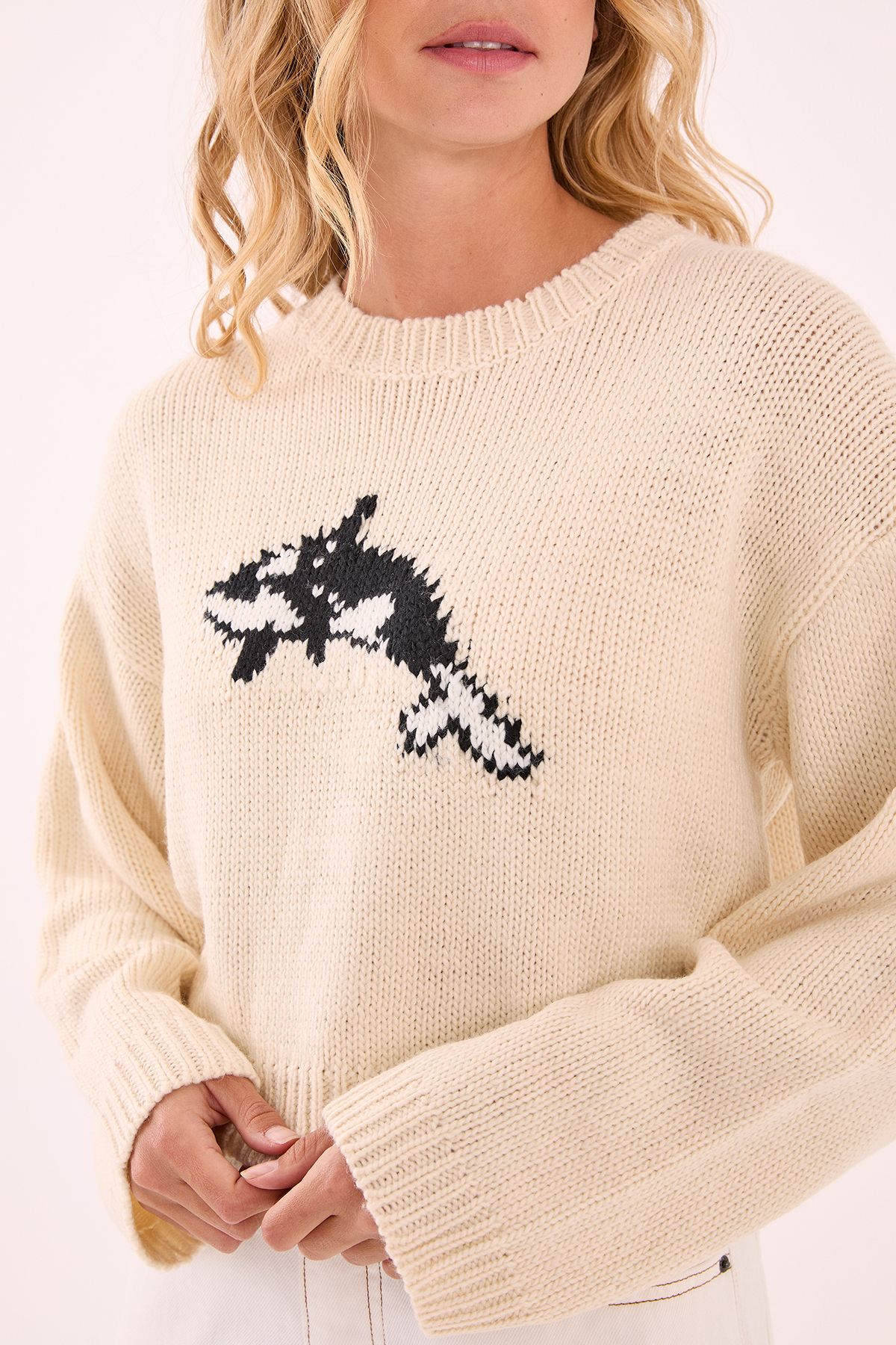 NastyGal Orca Intarsia Oversized Jumper Cream image 4