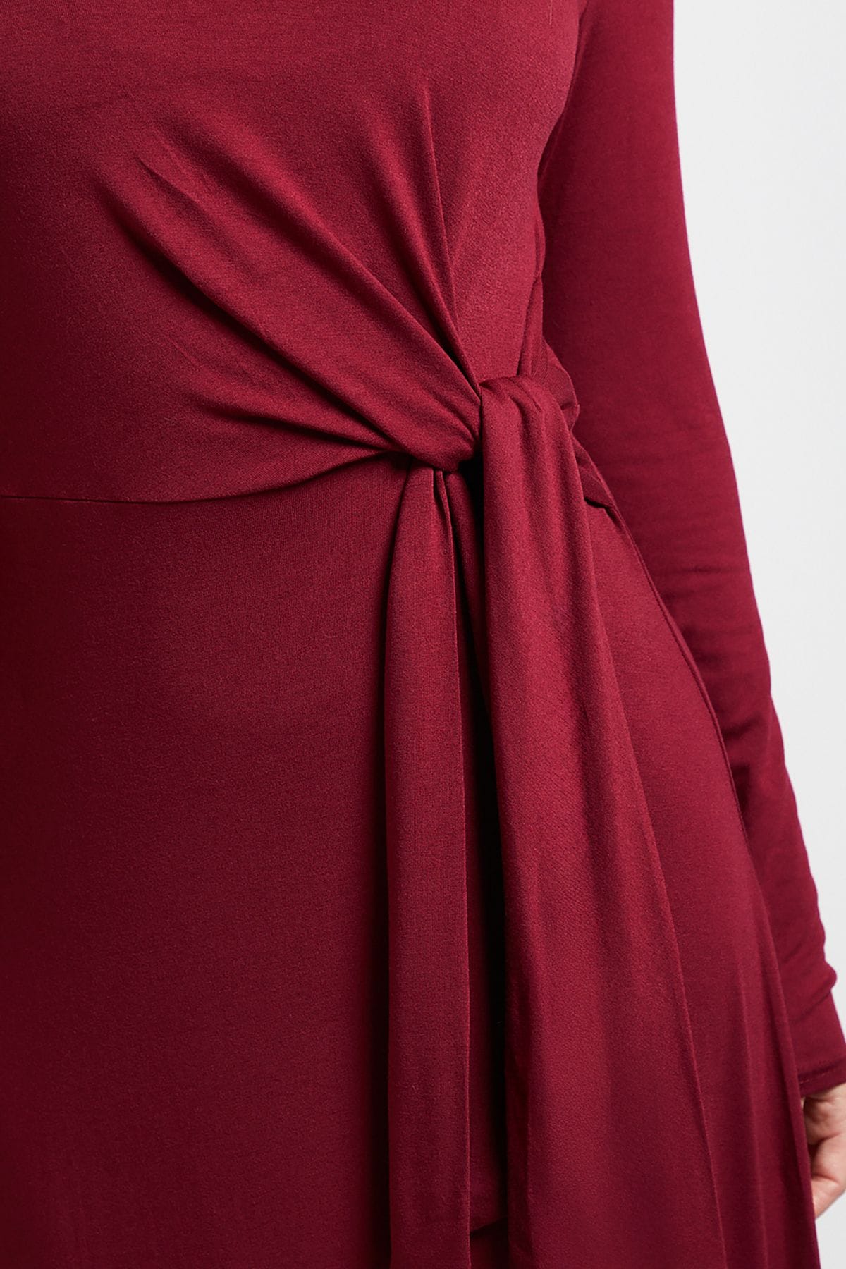 Dorothy Perkins Tie Detail Long Sleeve Jersey Midi Dress Burgundy image 5