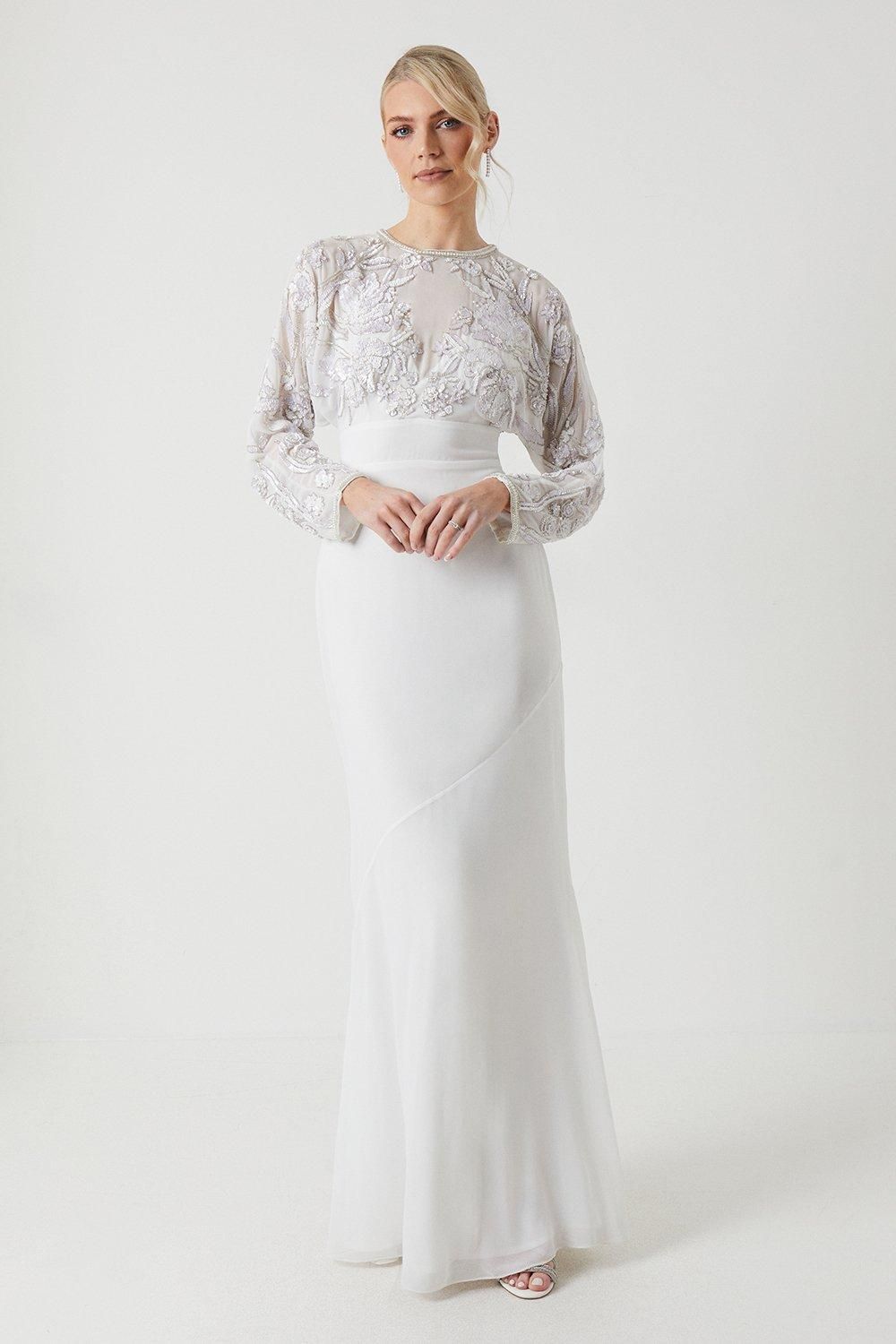Coast Long Sleeve Embellished Bodice Wedding Dress Ivory image 1