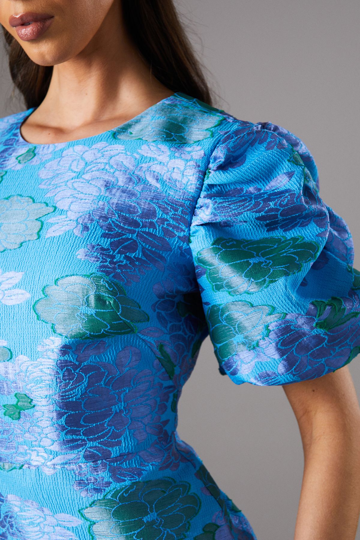 Coast Blue Floral Puff Sleeve Midi Dress Blue image 5