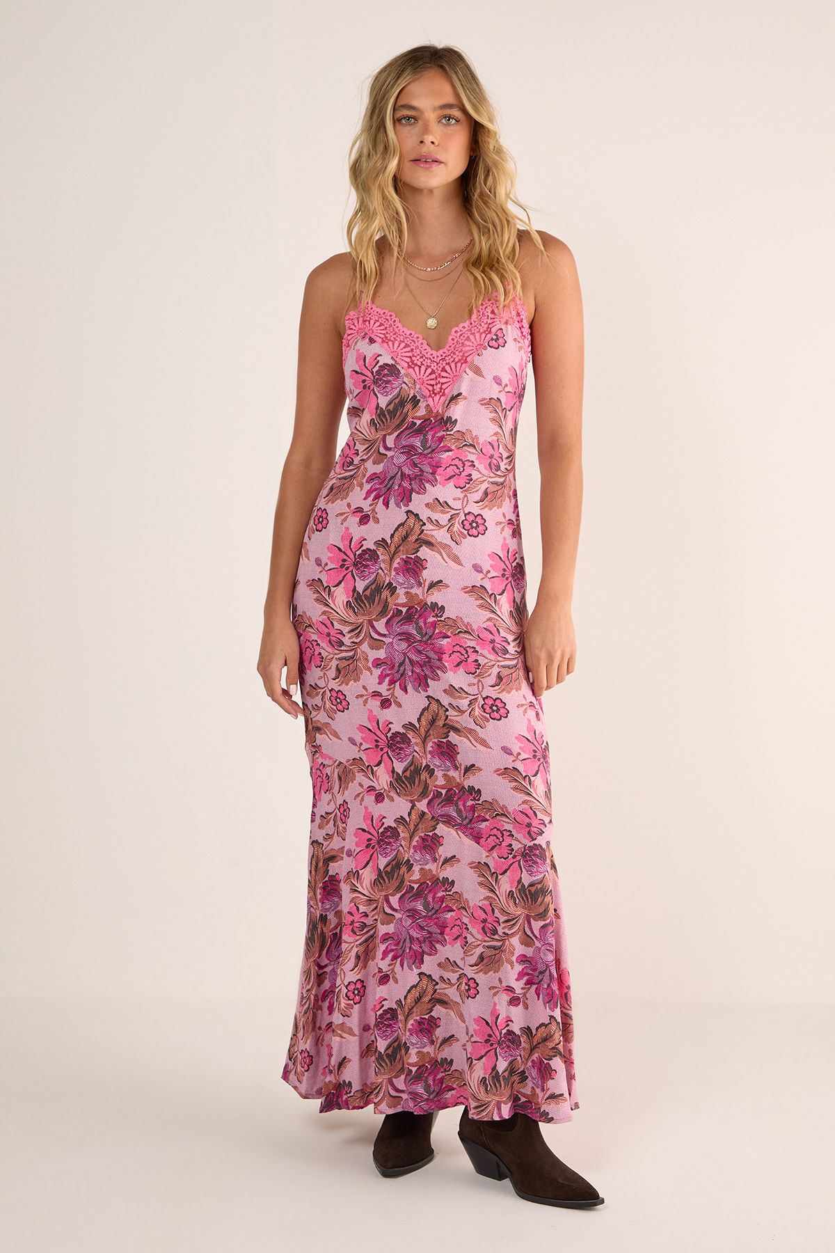 NastyGal Floral Cutwork Lace Strappy Maxi Dress Pink image 3