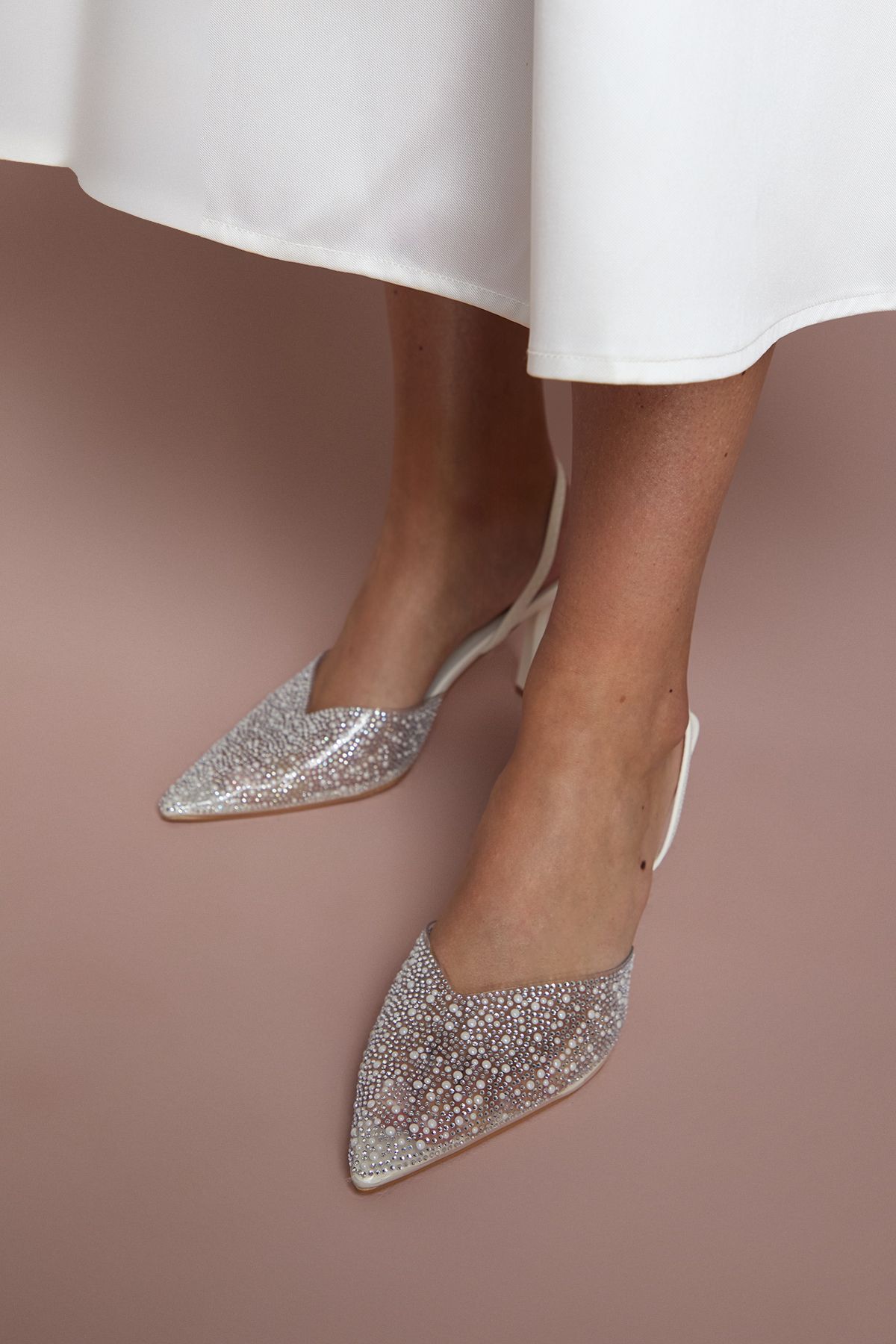 Coast Bridal Tilly Diamante And Pearl Sling Back Pointed Court Shoes White