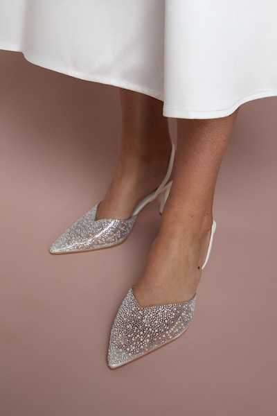 Coast Bridal Tilly Diamante And Pearl Sling Back Pointed Court Shoes White