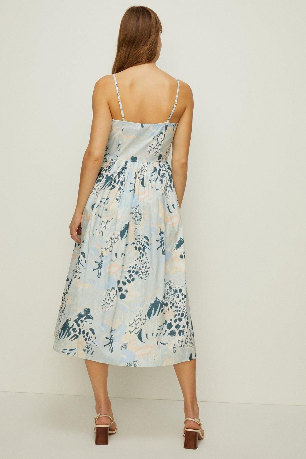 Oasis Strappy Printed Fit And Flare Midi Dress White image 3