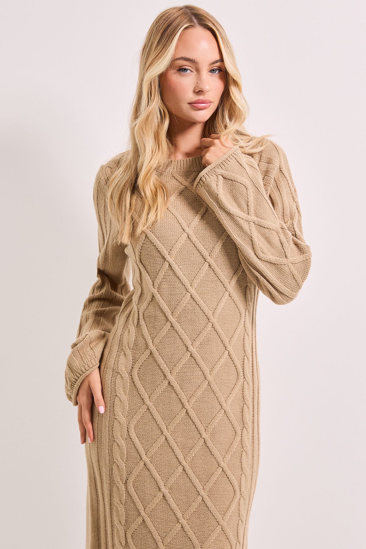 Dorothy Perkins Cable Detail Midi Dress Oatmeal image 2