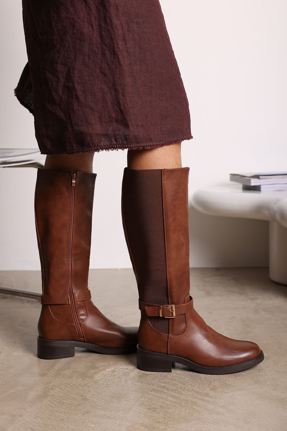Where's That From 'Oriana' Faux Leather Knee High Riding Boots With Side Buckle Strap image 1