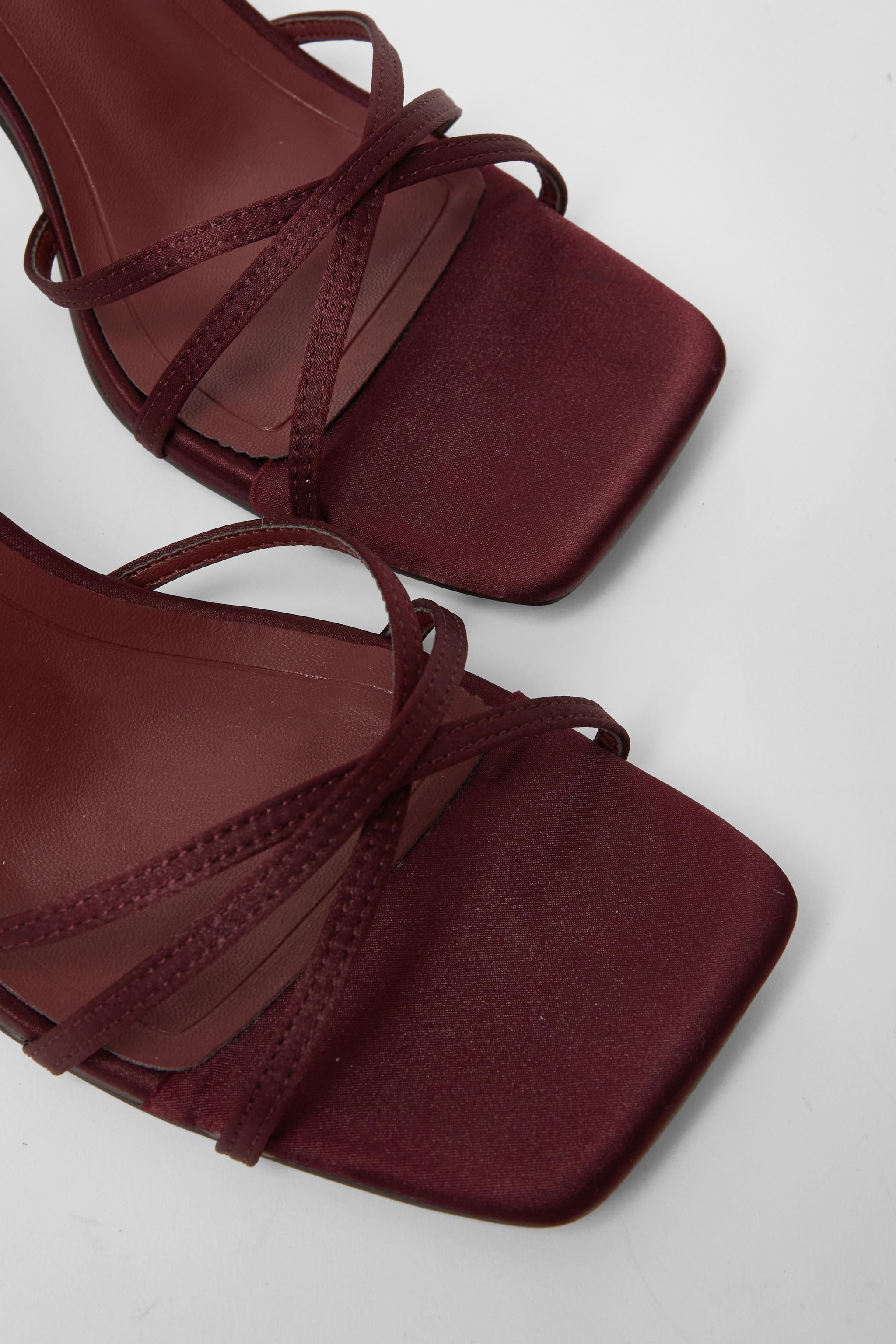 Quiz Burgundy Satin Strappy Flared Heels image 4