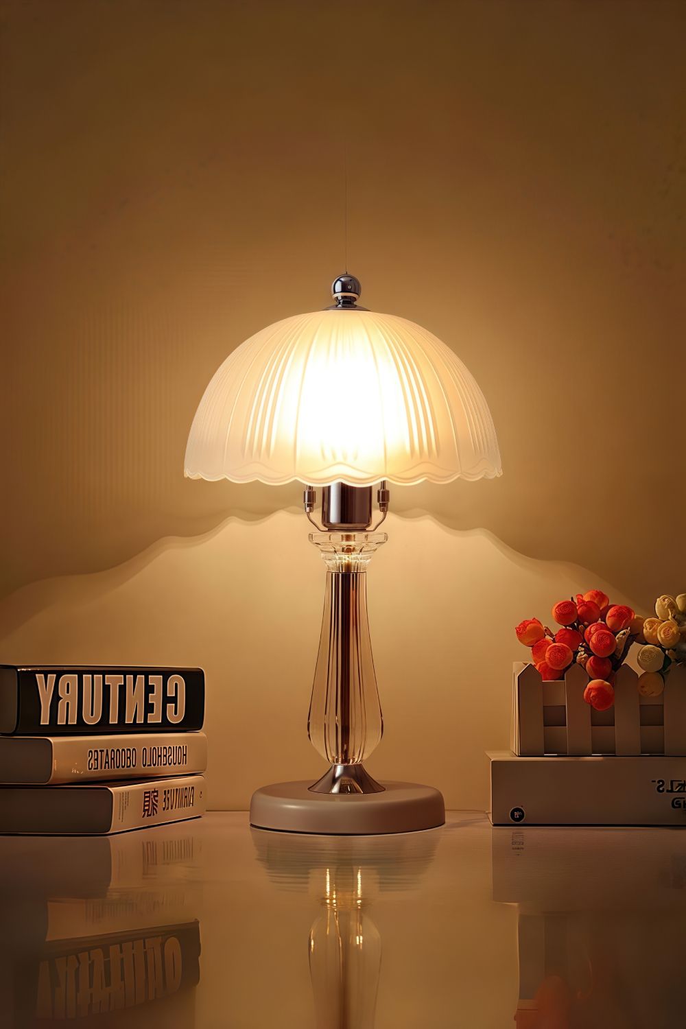 Living and Home Crystal Table Lamp with Scalloped Lampshade image 3
