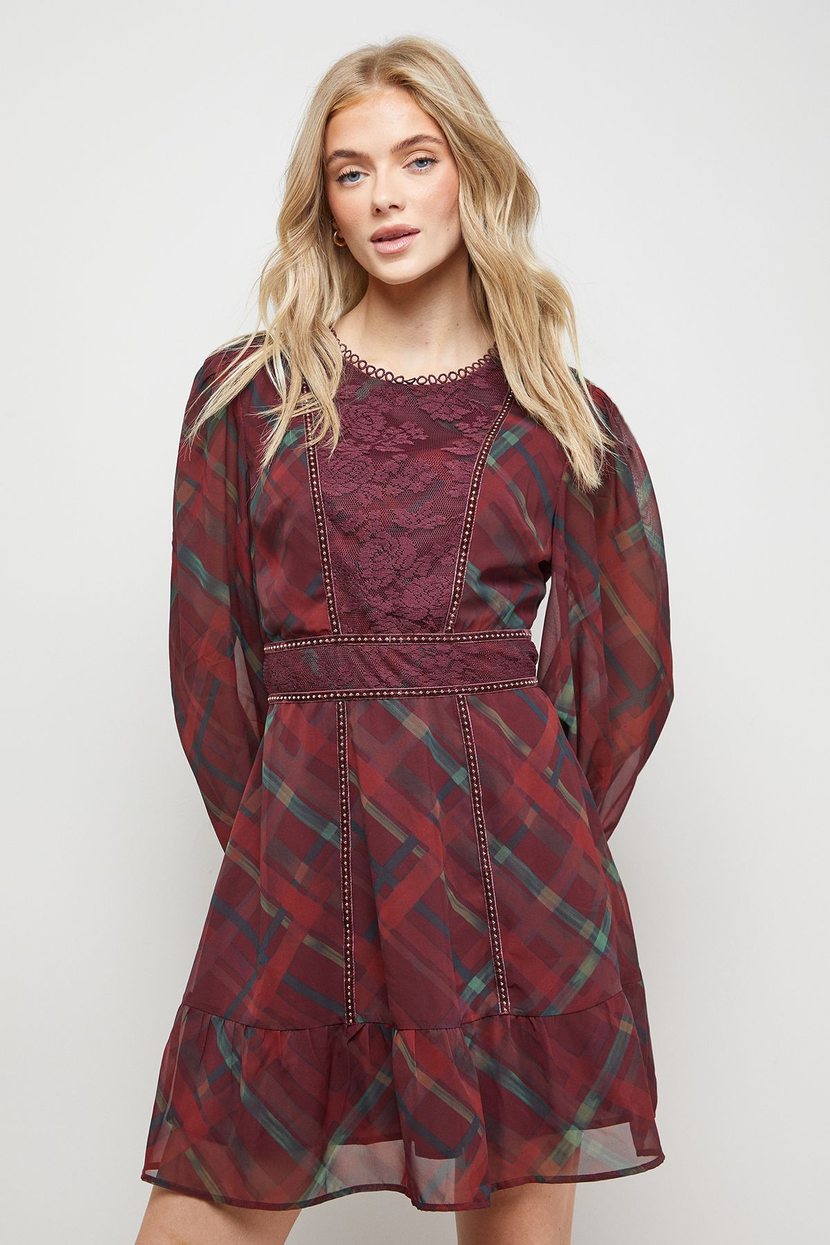 Oasis Velvet Stud Trim Mini Dress Multi image 1