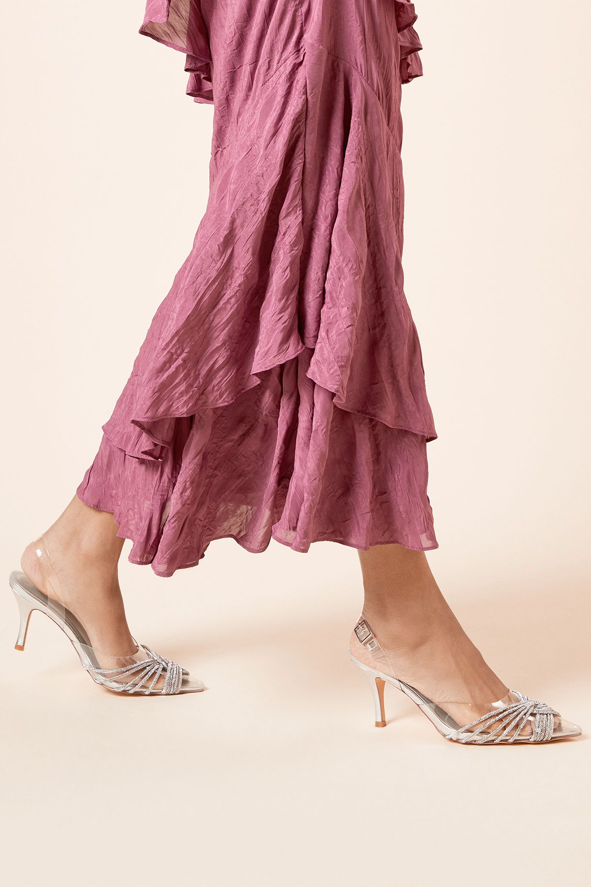 Dorothy Perkins Brooke Crystal Vinyl Sling Back Court Shoes Silver image 3