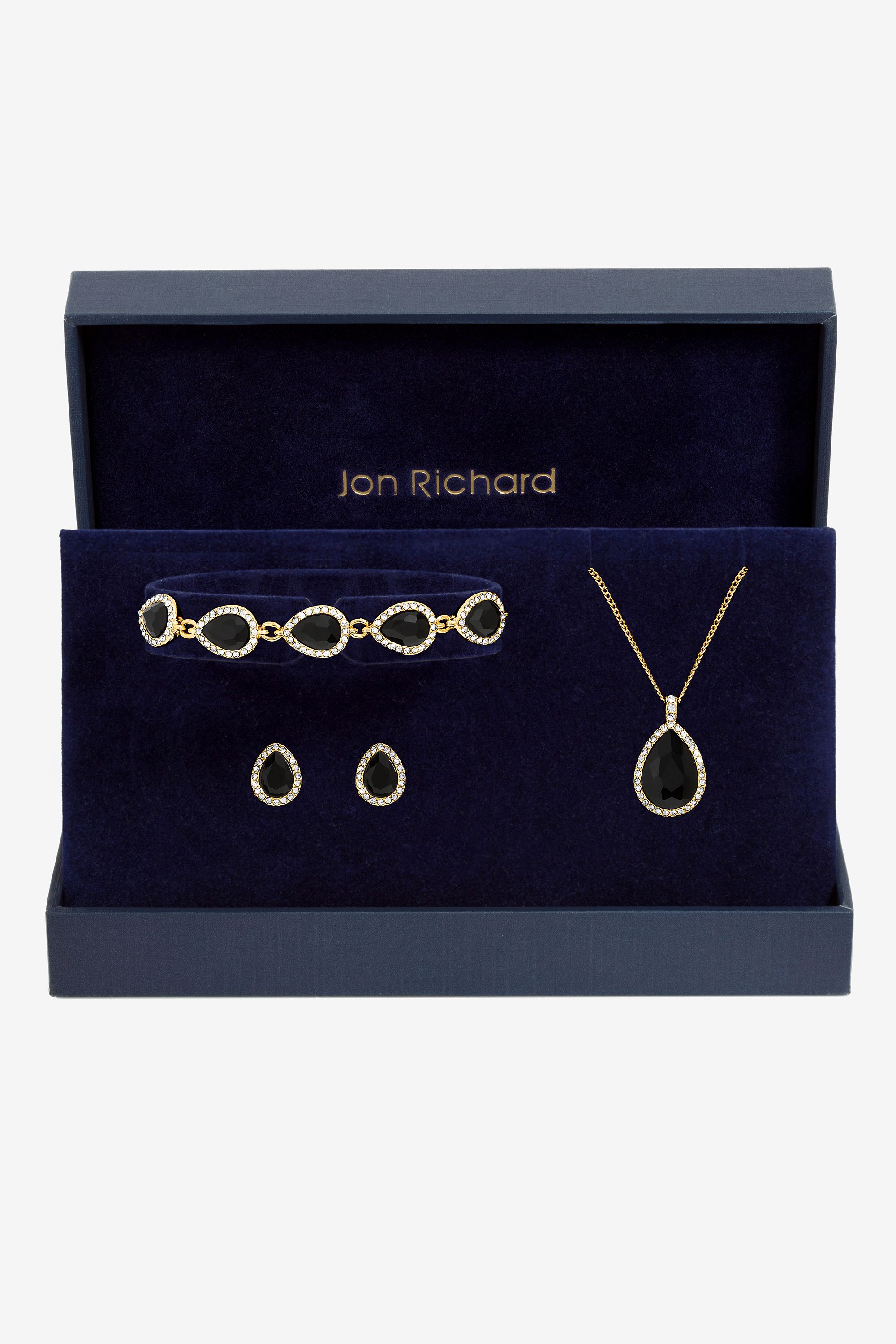 Jon Richard Gold Plated and Jet Pear Drop Trio Set - Gift Box image 1