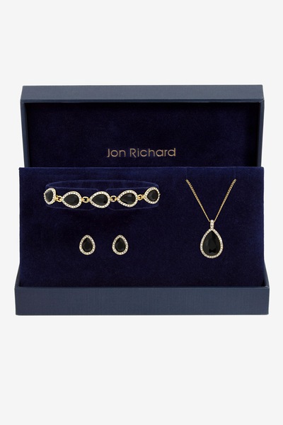 Jon Richard Gold Plated and Jet Pear Drop Trio Set - Gift Box