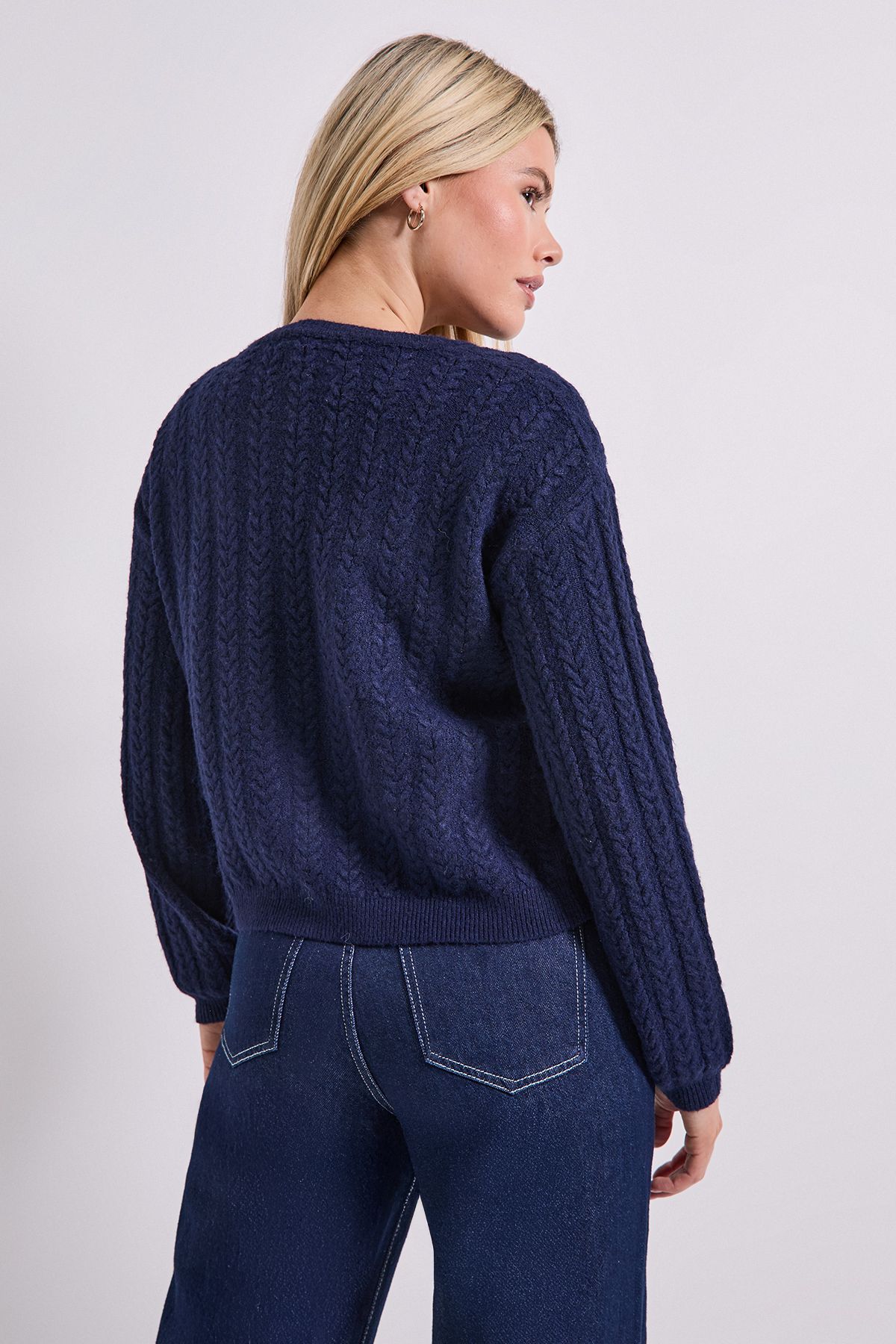Dorothy Perkins Mini All Over Cable Knit Cardigan Denim-blue image 3