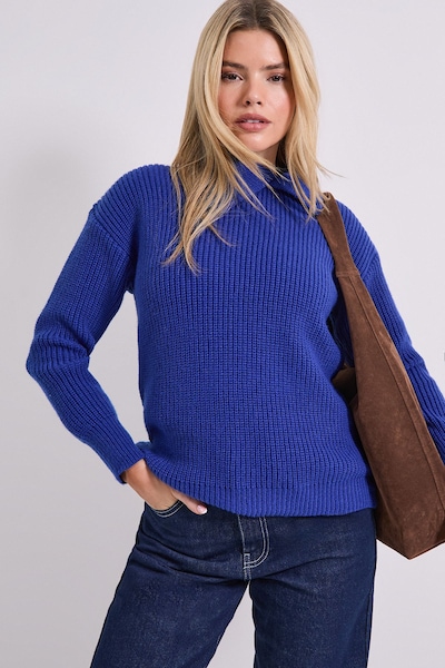 Dorothy Perkins Split Neck Ribbed Jumper Cobalt