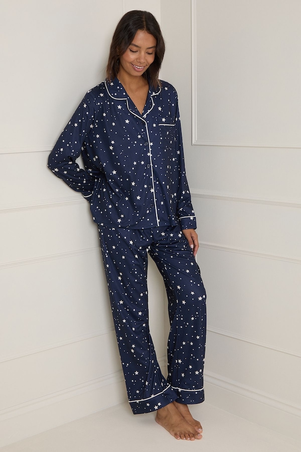 Dorothy Perkins Navy Star Tipped Long Sleeve Pyjama Set Navy