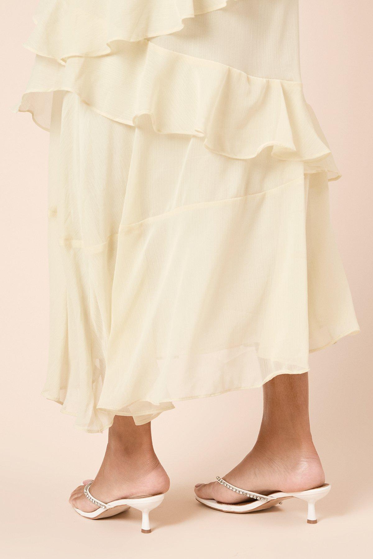 Dorothy Perkins Ollie Faux Leather Diamante Toe Post Kitten Heeled Sandals White image 4