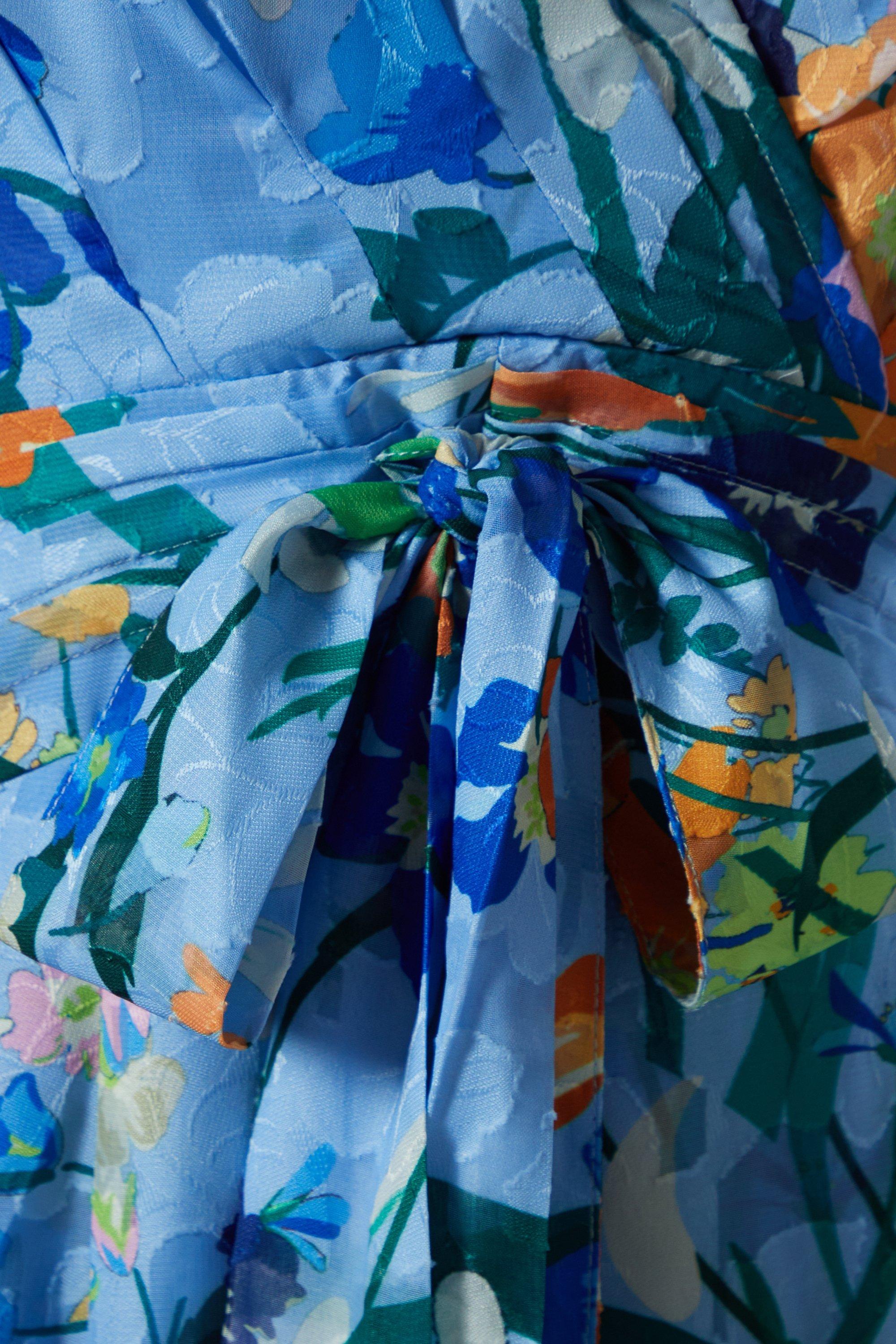 Coast Printed Tie Front Wrap Jacquard Dress Blue image 5