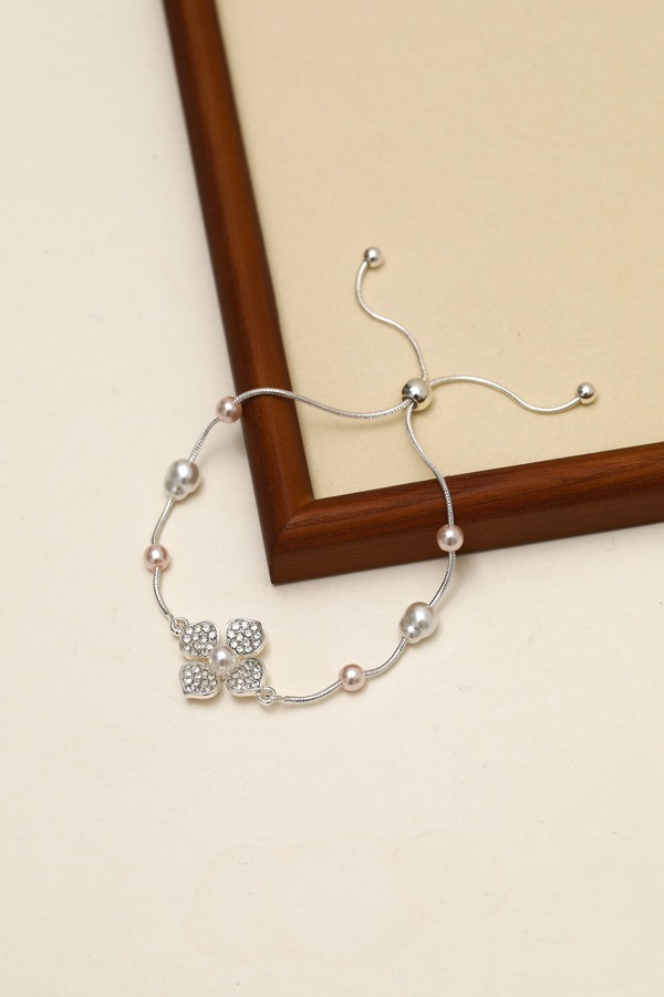 Mood Silver Plated and Pearl Clover Bracelet
