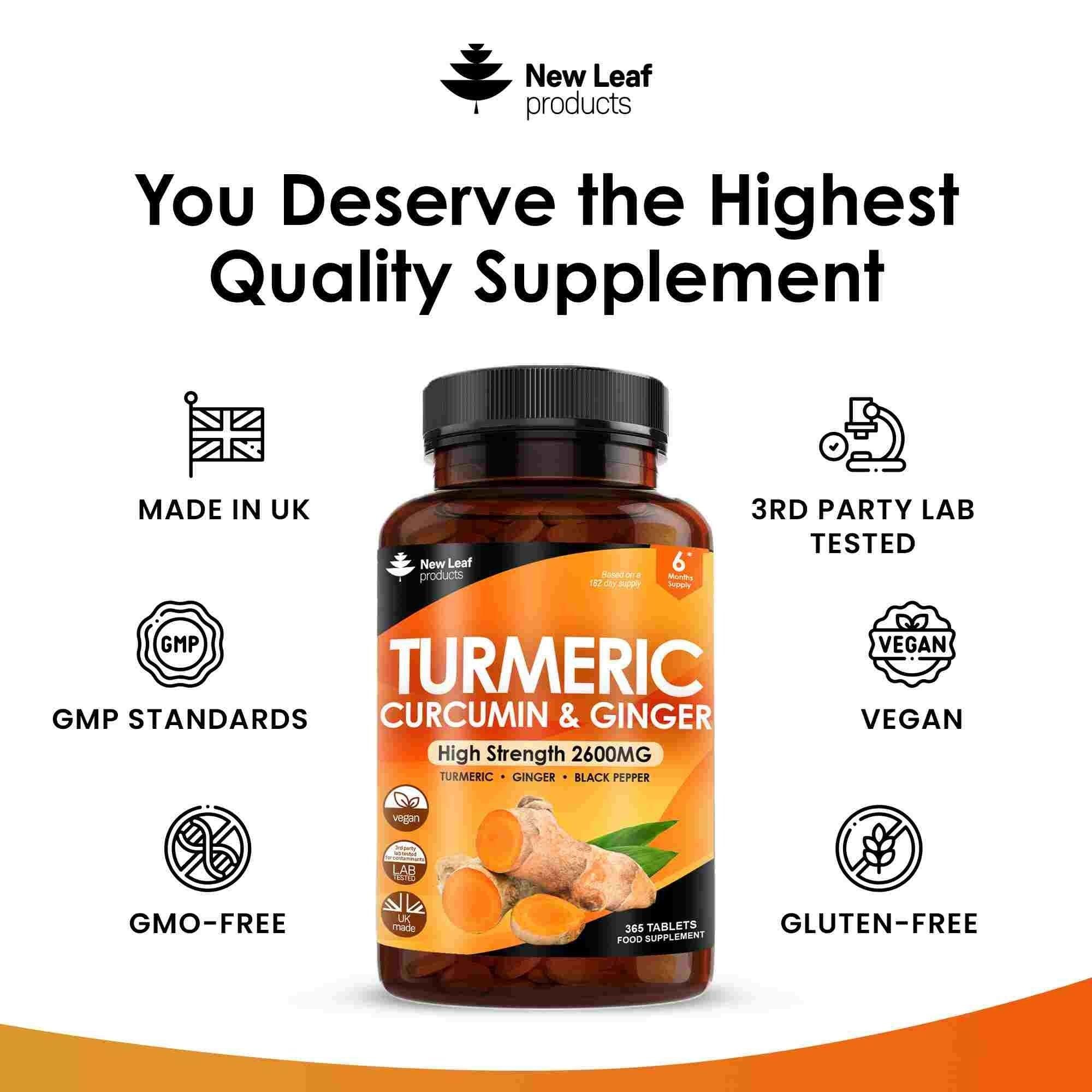 New leaf health Turmeric Supplements Ginger & Black Pepper Turmeric Tablets 95% Curcumin (6 months supply) image 4
