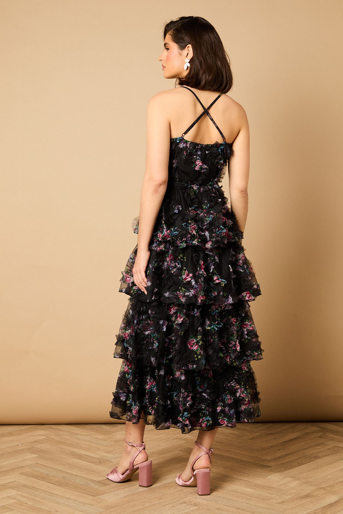 Oasis Floral Textured Strappy Midaxi Dress Black image 4