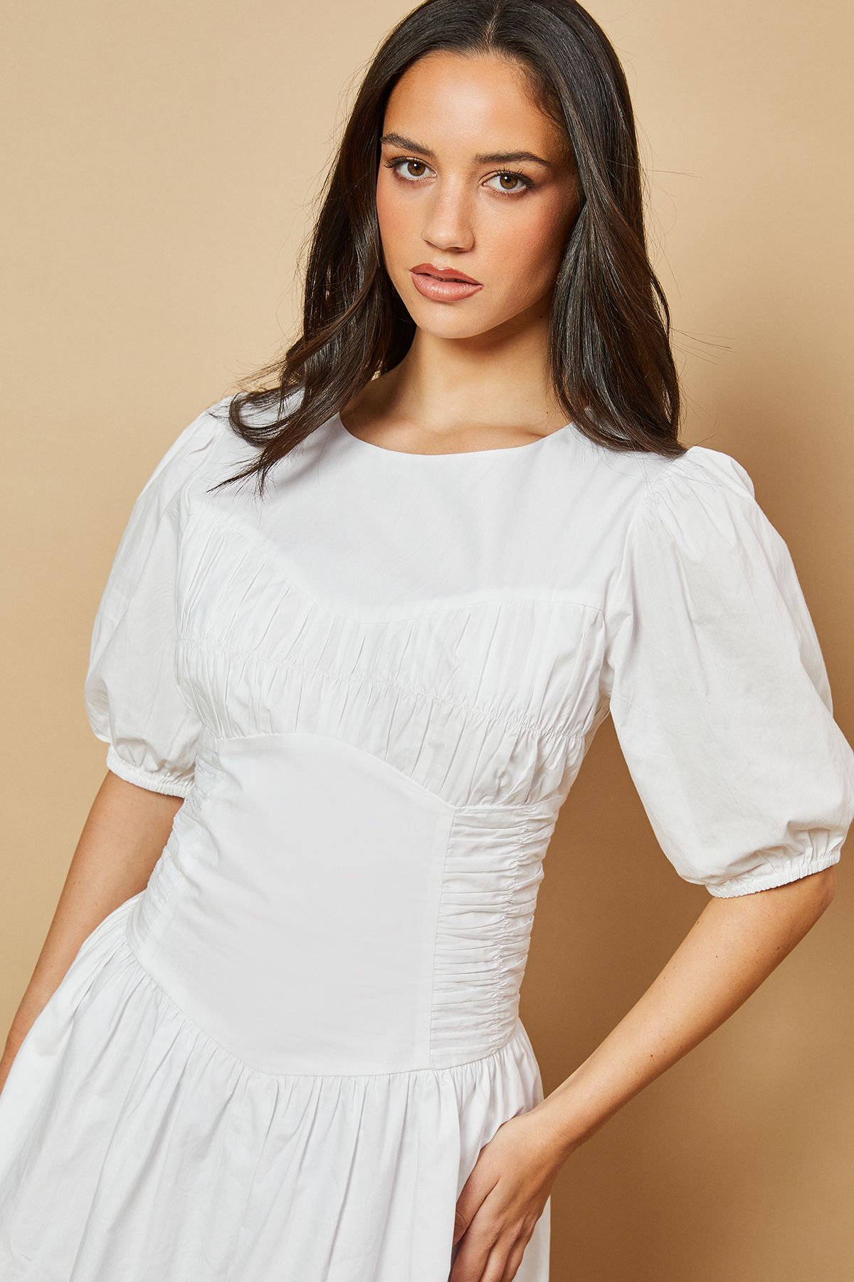Oasis Poplin Panel Ruched Dress White image 2