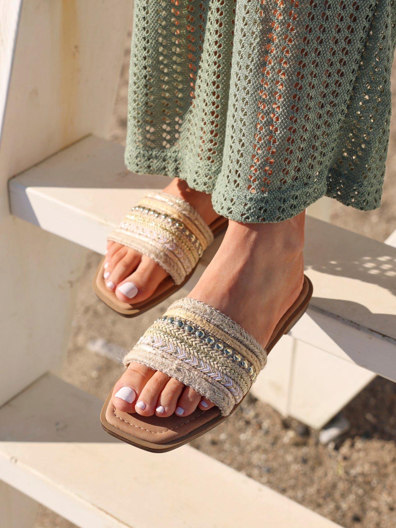Linzi Mariel Natural Woven Embellished Flat Sandals image 2