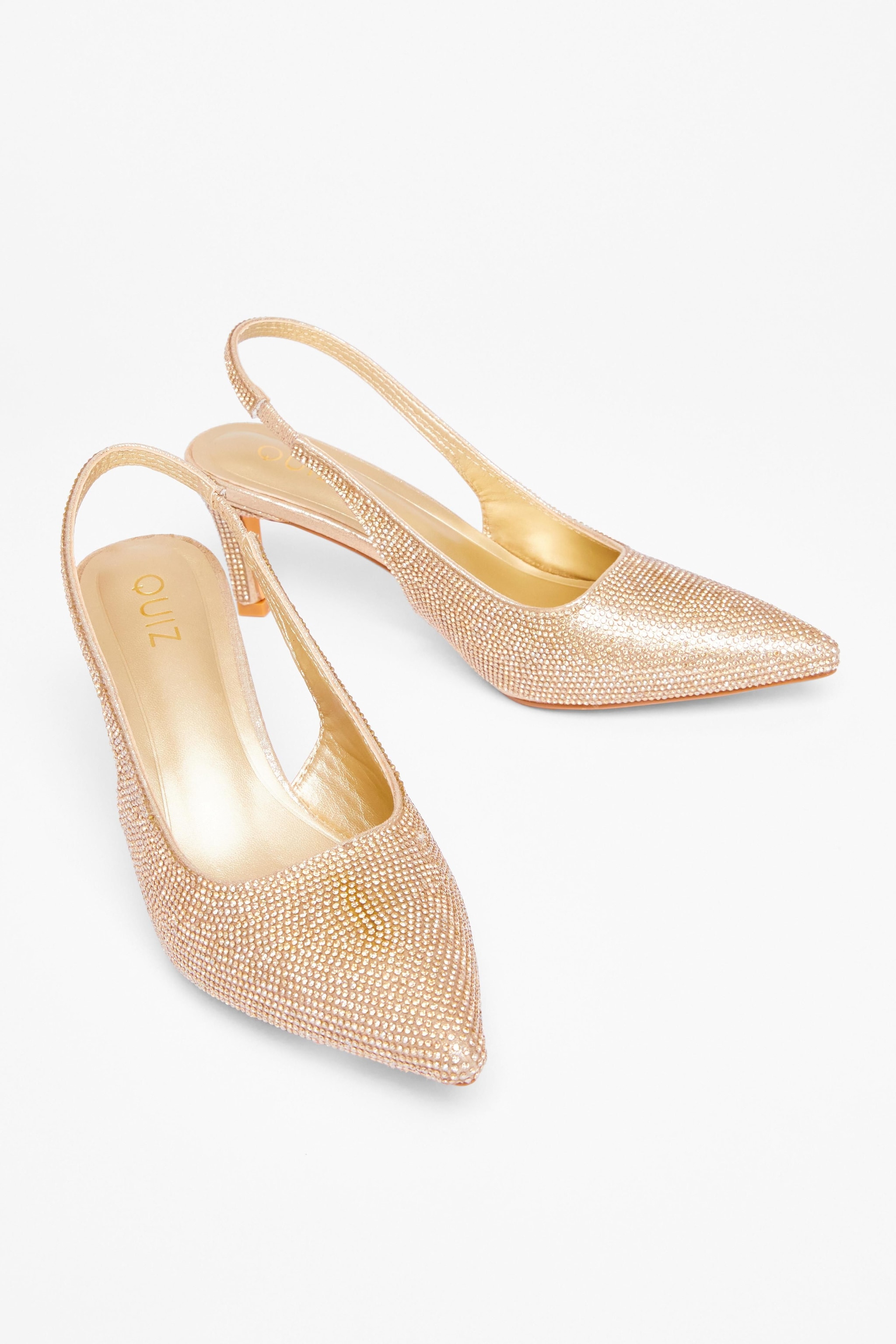 Quiz Gold Diamante Sling Back Heels image 2
