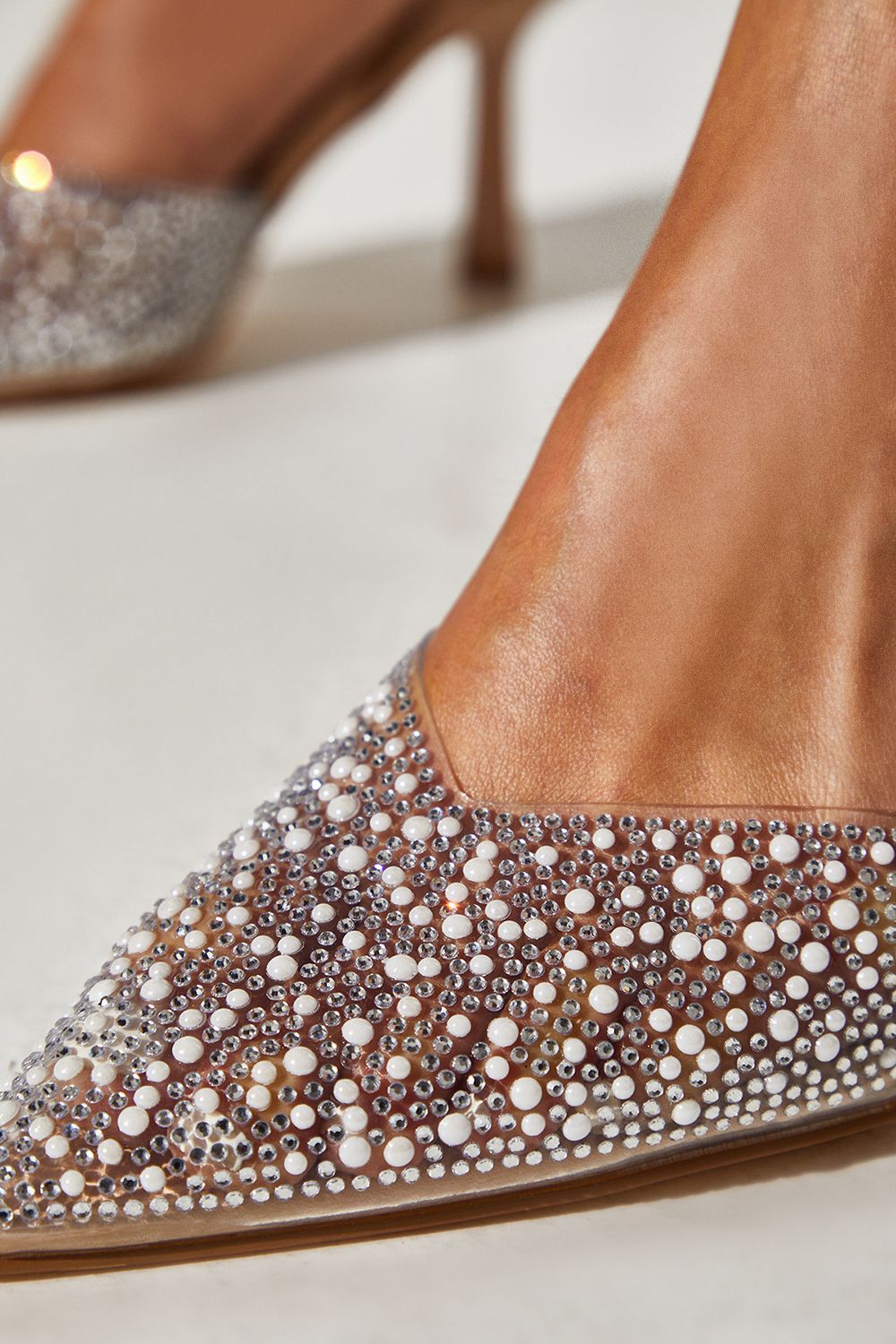 Coast Wide Fit Tilly Diamante And Pearl Sling Back Pointed Court Shoes Beige image 4