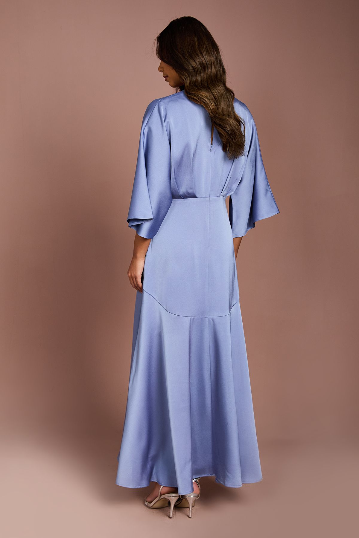 Coast Satin Back Crepe Ruffle Wrap Midi Dress Slate Blue image 3