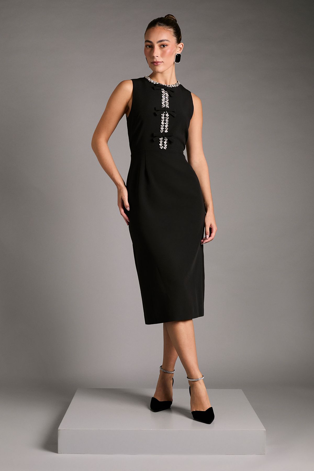 Coast Sleeveless Crepe Midi Dress With Diamante Bow Detail Black image 1