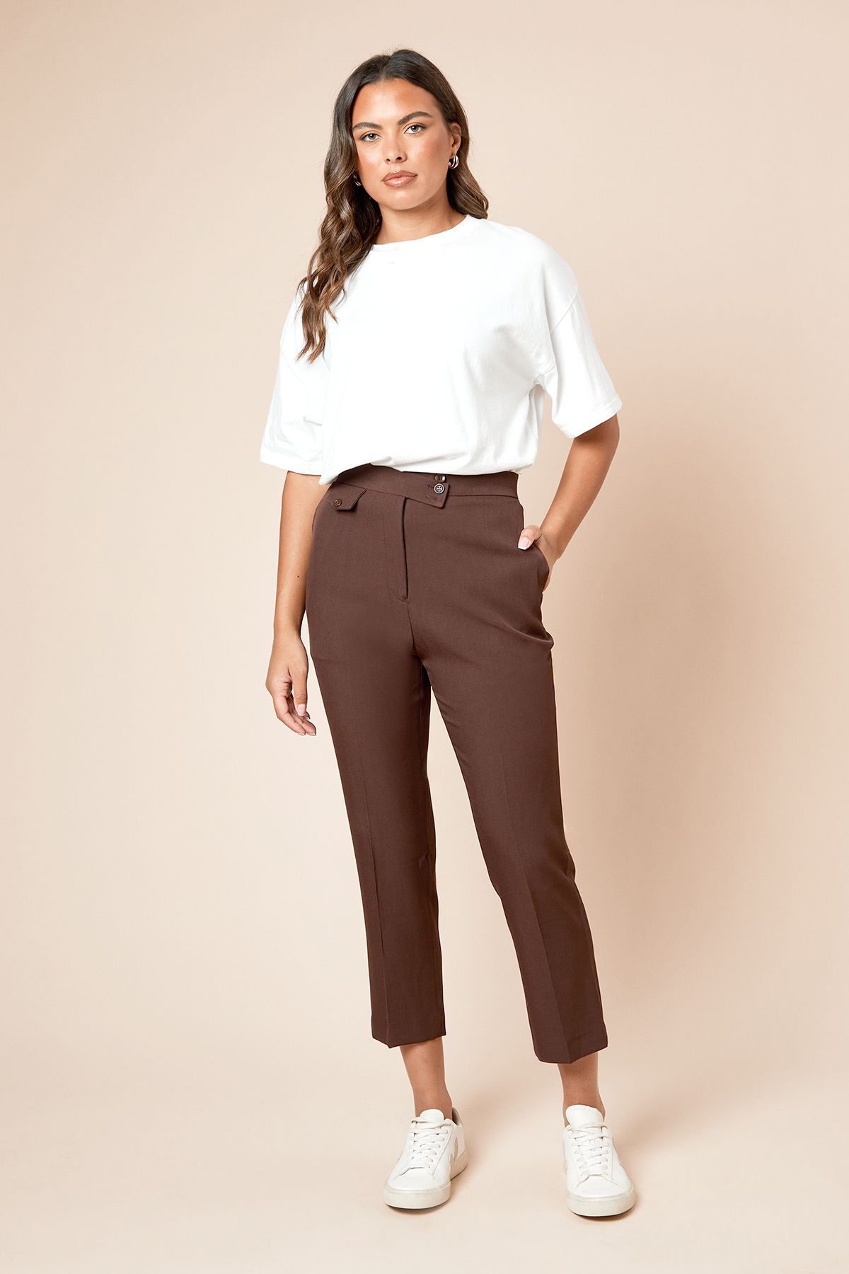 Dorothy Perkins Tab Detail Capri Trouser Chocolate image 1