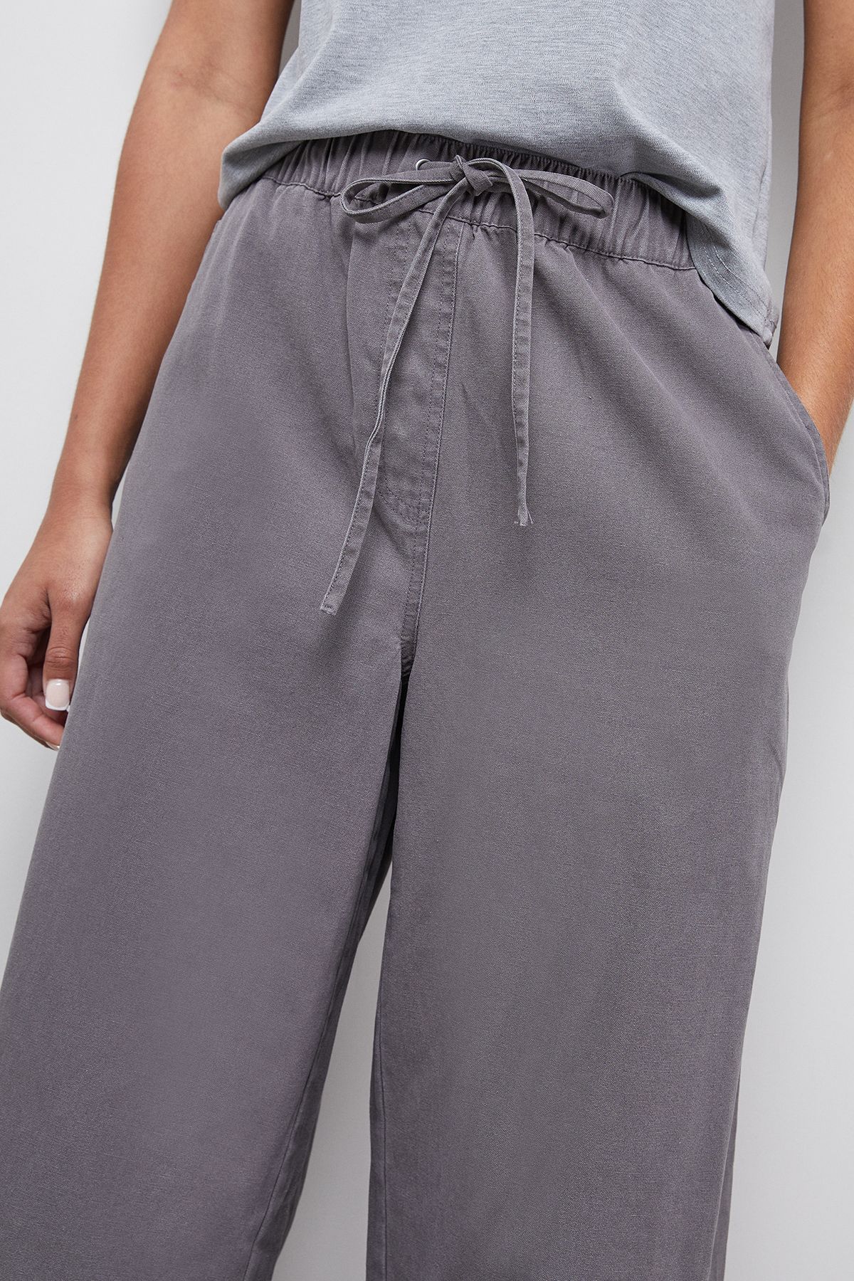 Warehouse Slouchy Wide Leg Drawstring Cargo Trouser Dark Grey image 4