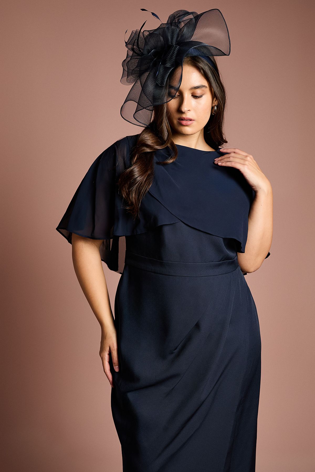 Coast Plus Chiffon Cape Pencil Dress Navy image 4