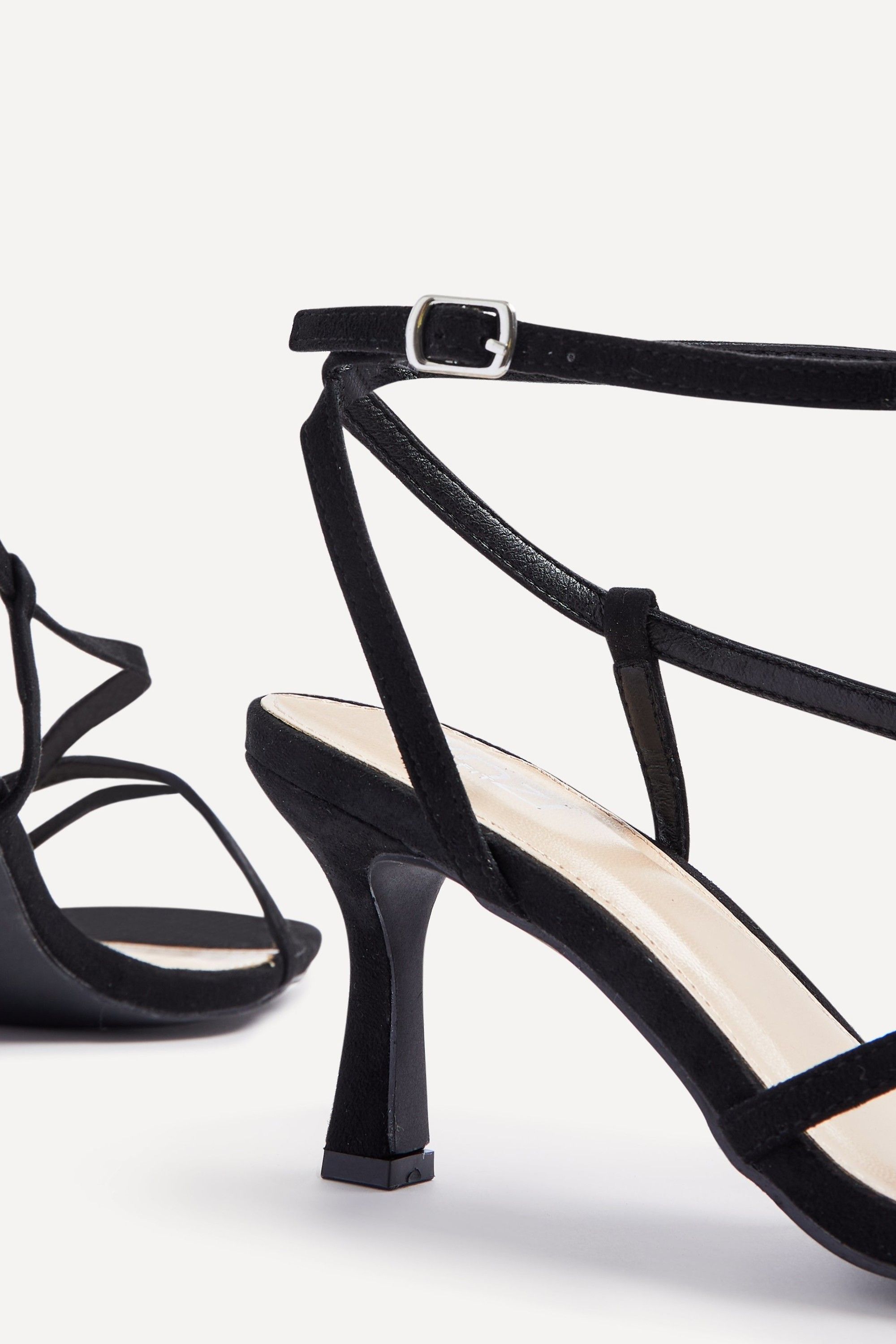 Linzi Cassie Wide Fit Black Faux Suede Strappy Square Toe Heeled Sandal image 4