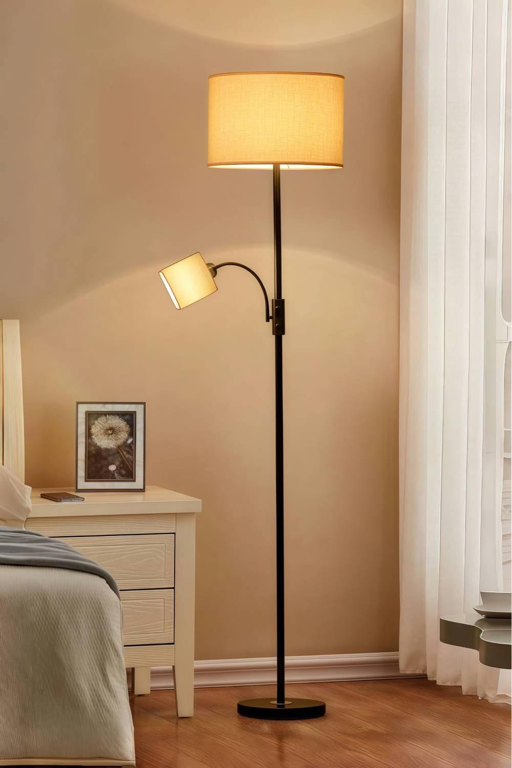 Living and Home 2 Light Floor Lamp with Swivel Shade for Living Room Lighting image 2