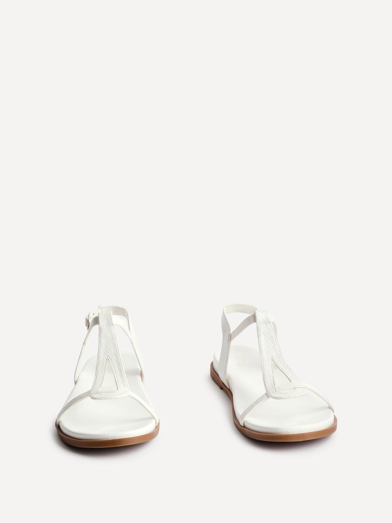 Linzi Saylor White Faux Leather Textured T-Bar Sandals image 3