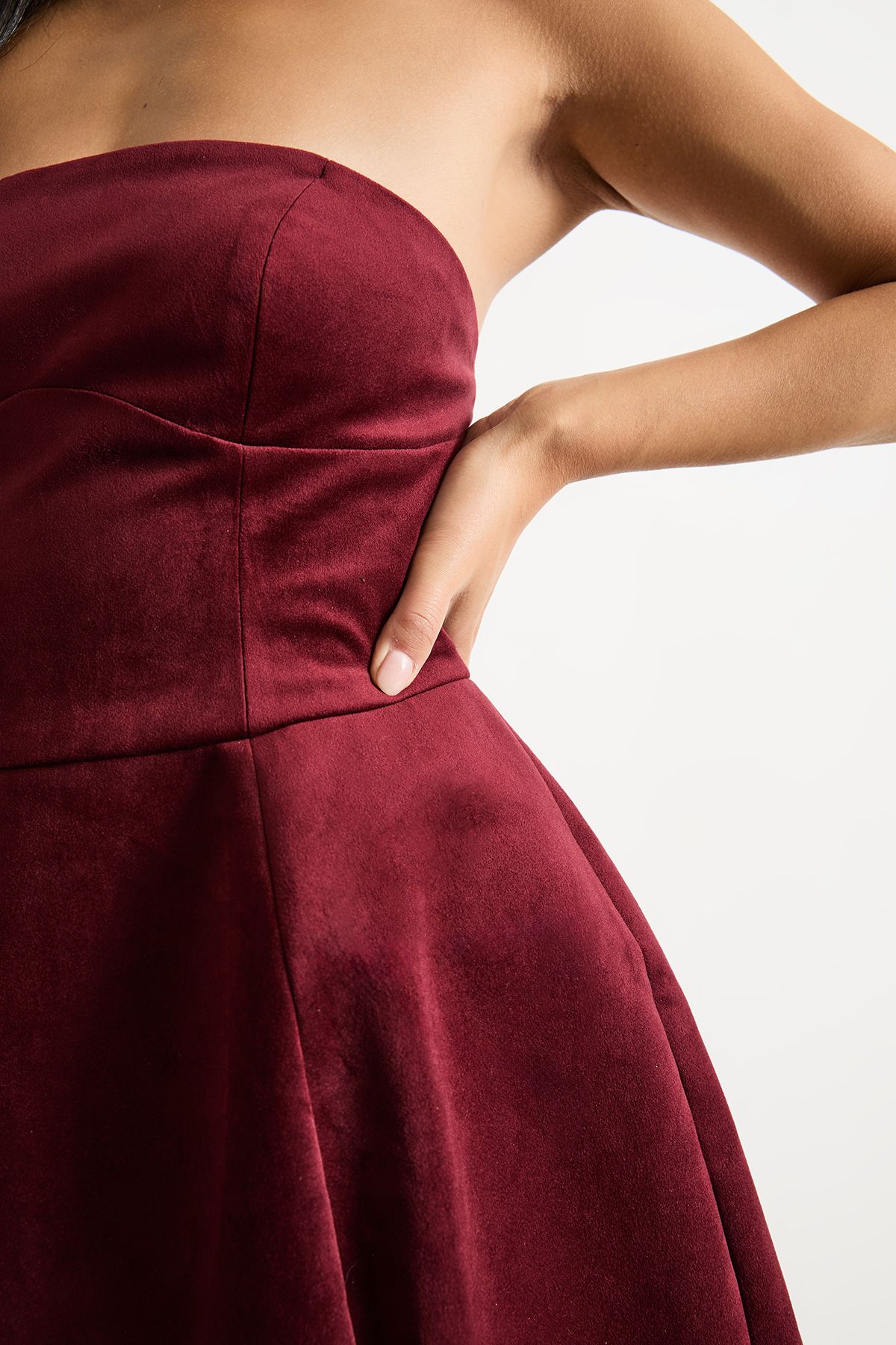 Warehouse Petite Bonded Velvet Mini Bustier Dress Burgundy image 5