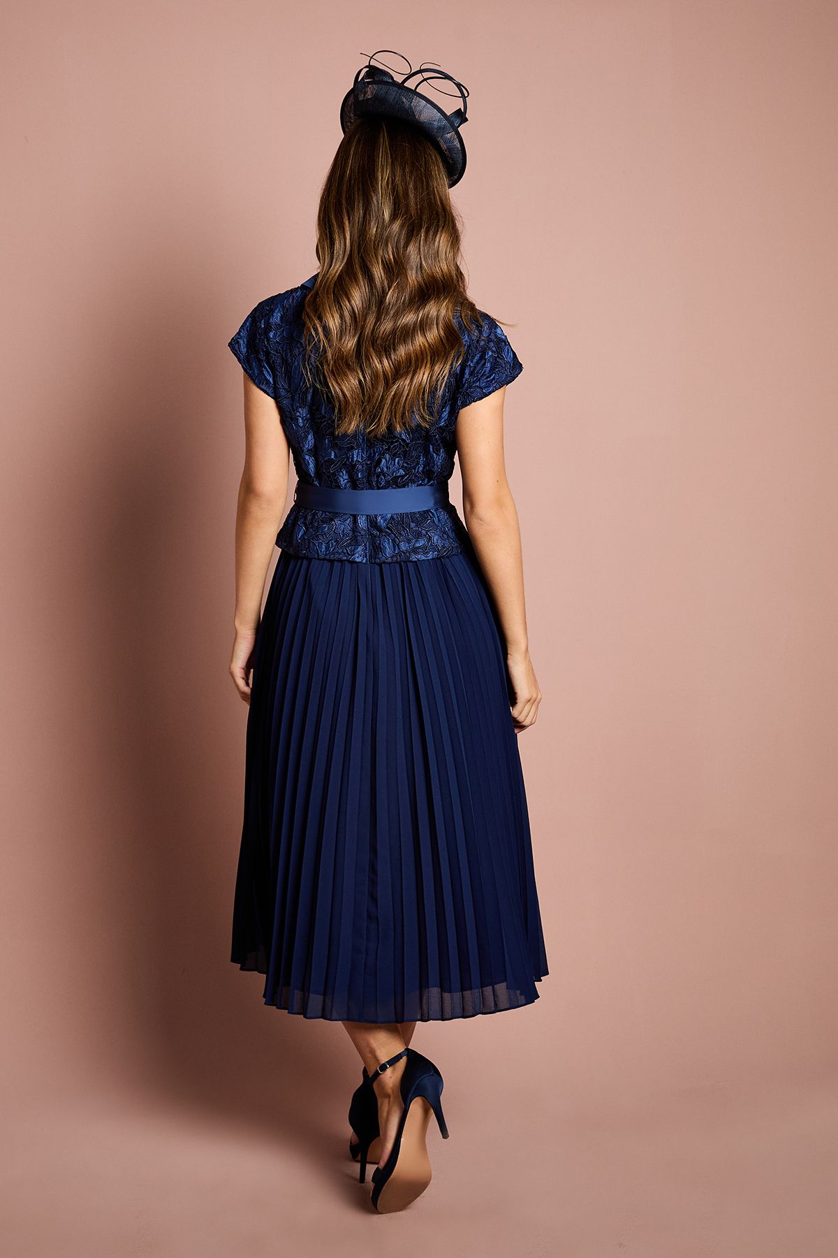 Coast Lace Wrap Top Pleat Tux Midi Dress Navy image 3