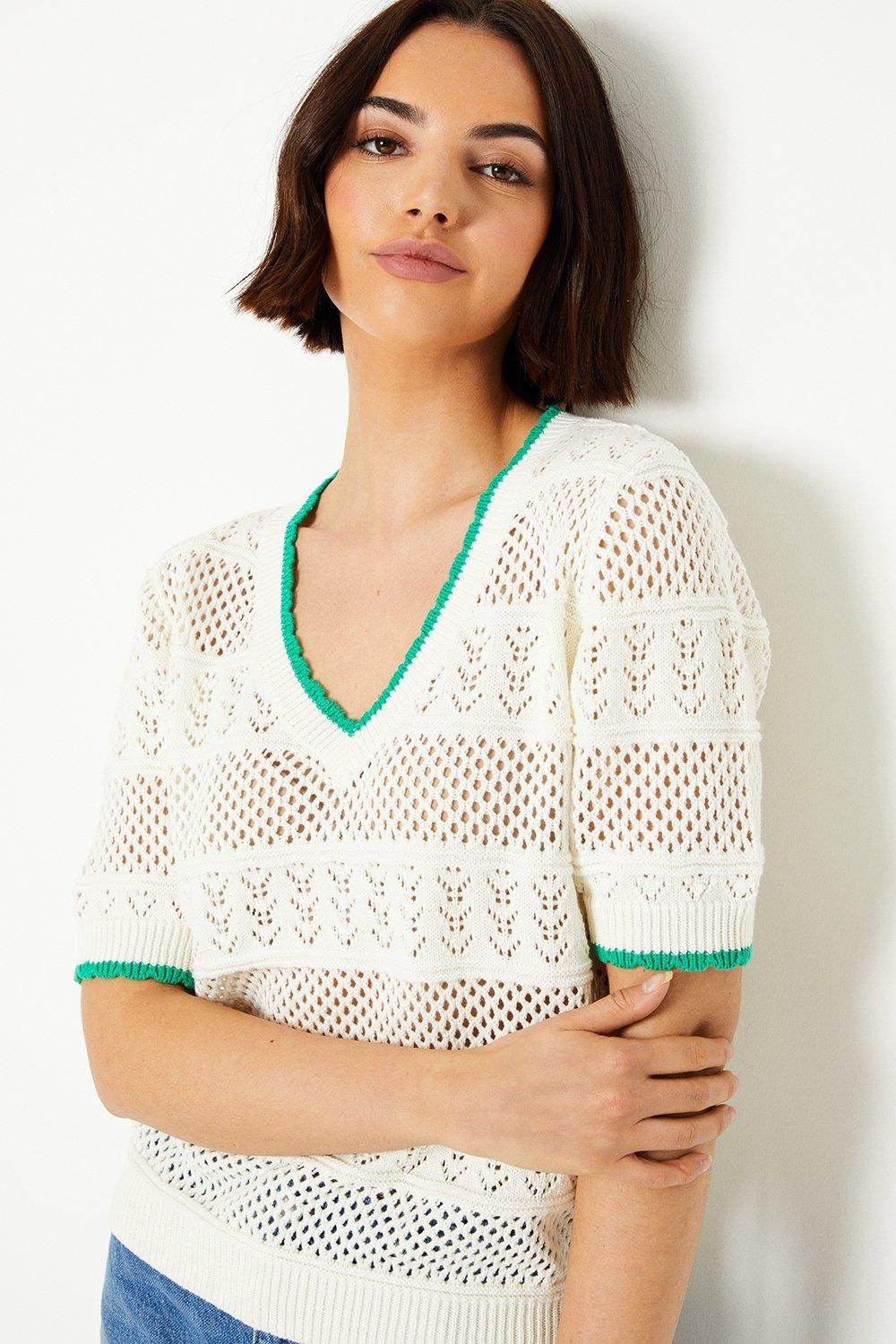 Oasis Pointelle Tipped Edge Knitted Top Ivory image 4