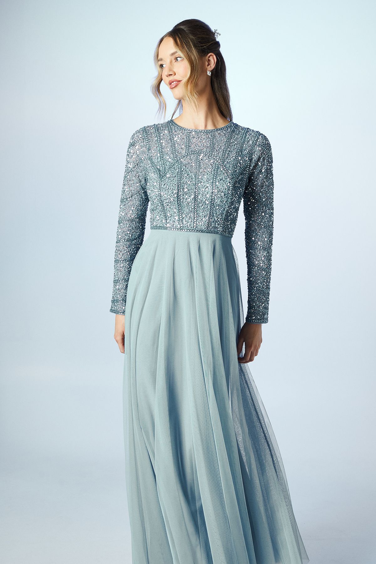 Coast Mixed Gem Tulle Skirt Bridesmaid Dress Dusty Blue image 2