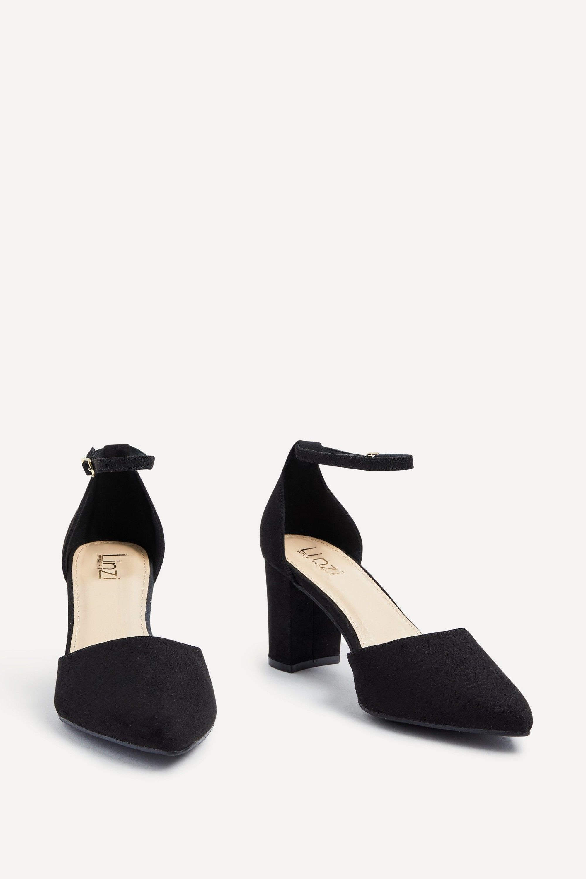 Linzi Audley Wide Fit Black Faux Suede Court Shoe image 3