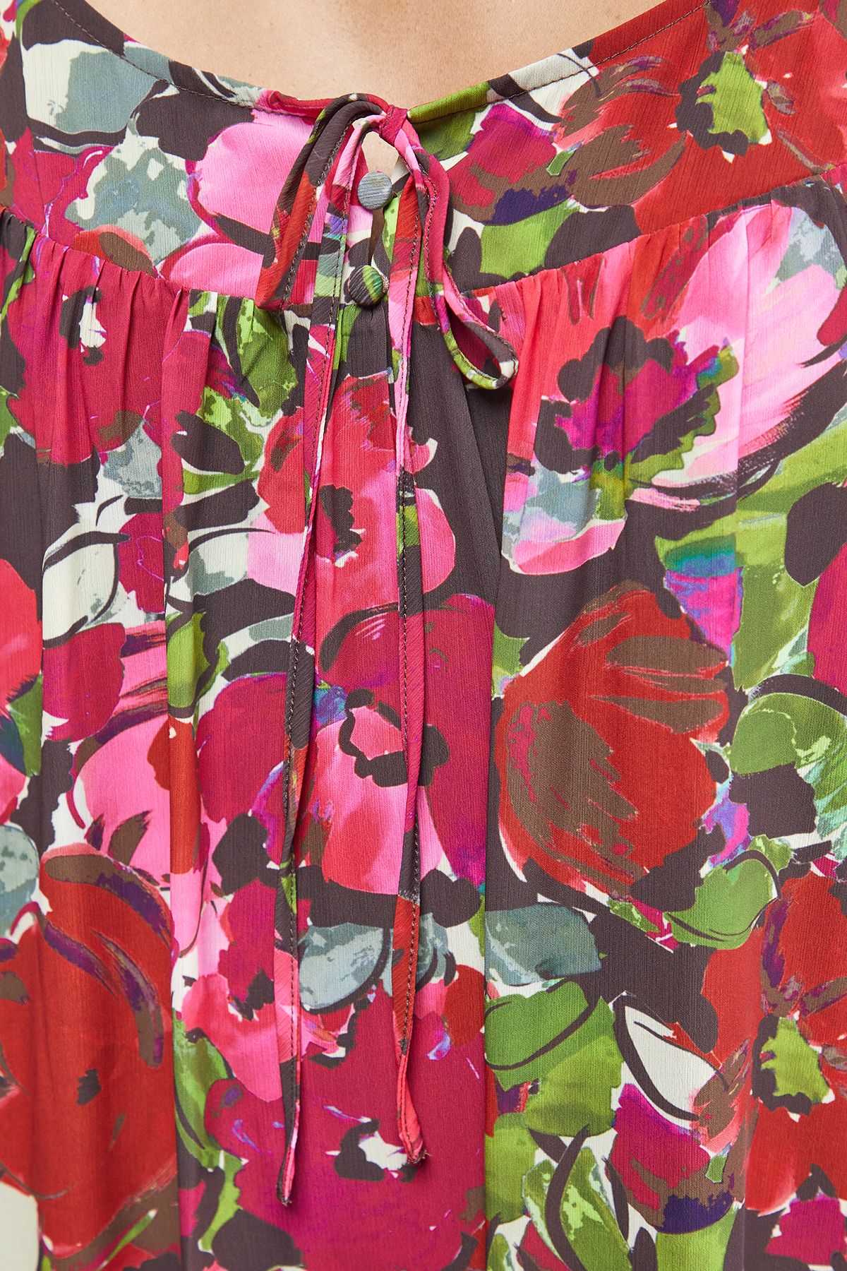 Warehouse Chiffon Tie Front Volume Midi Smock Dress Floral image 5