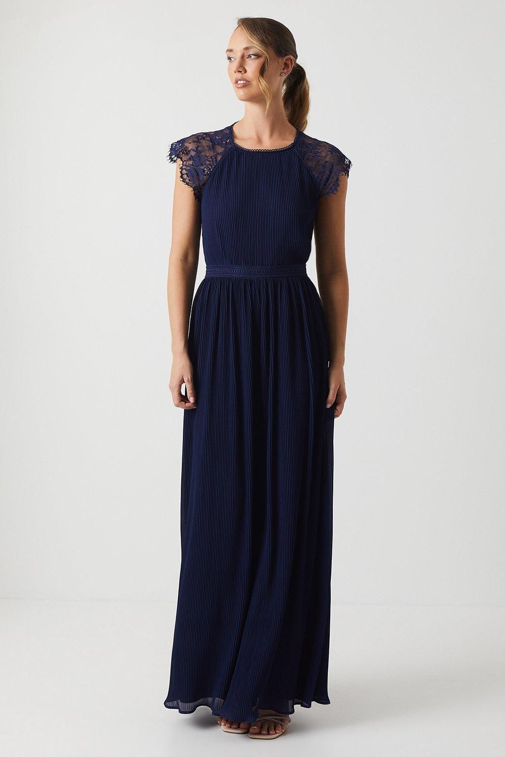 Oasis Delicate Lace Bodice Maxi Bridesmaid Dress Navy image 1