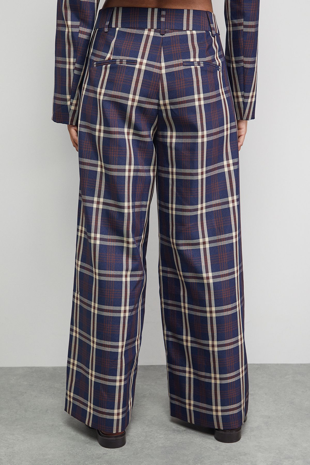 Warehouse Navy Check Wide Leg Trouser Co-ord Navy image 3
