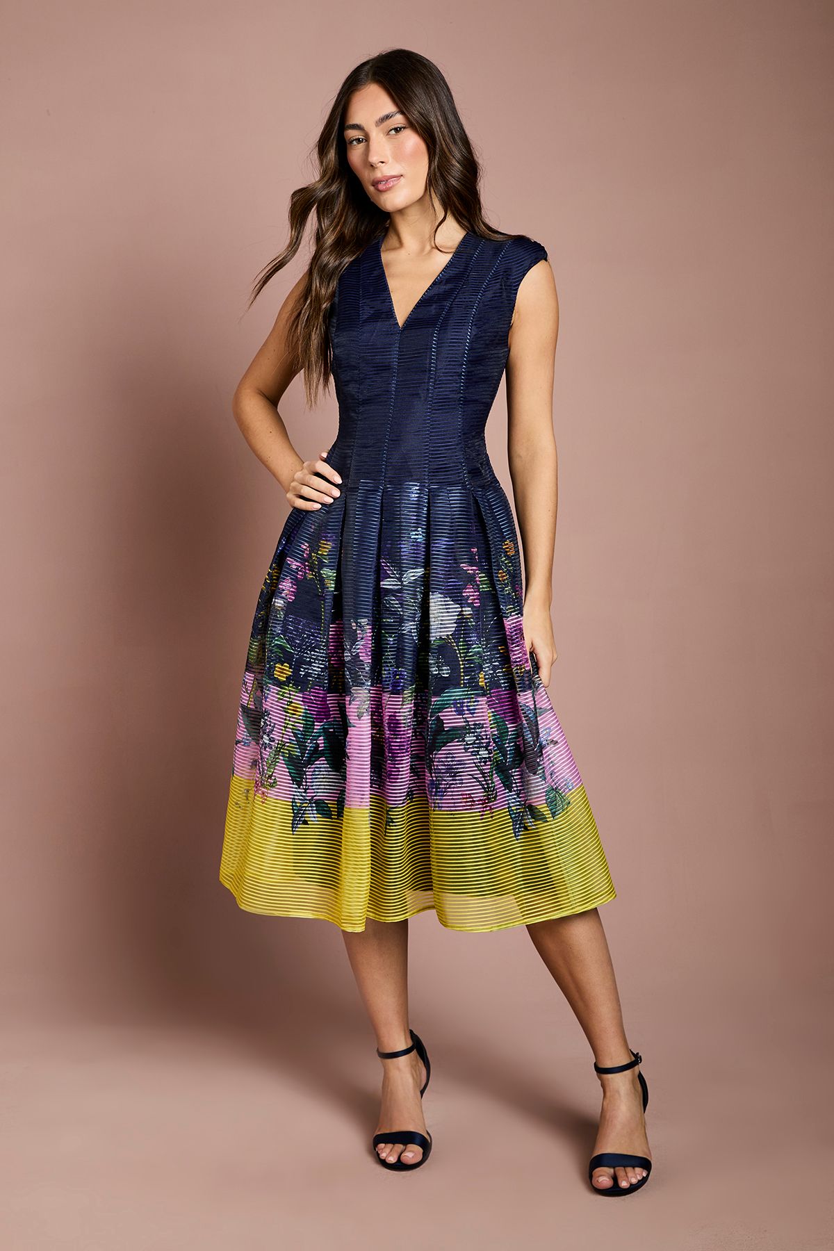 Coast Burnout Organza Drop Waist Midi Dress Navy