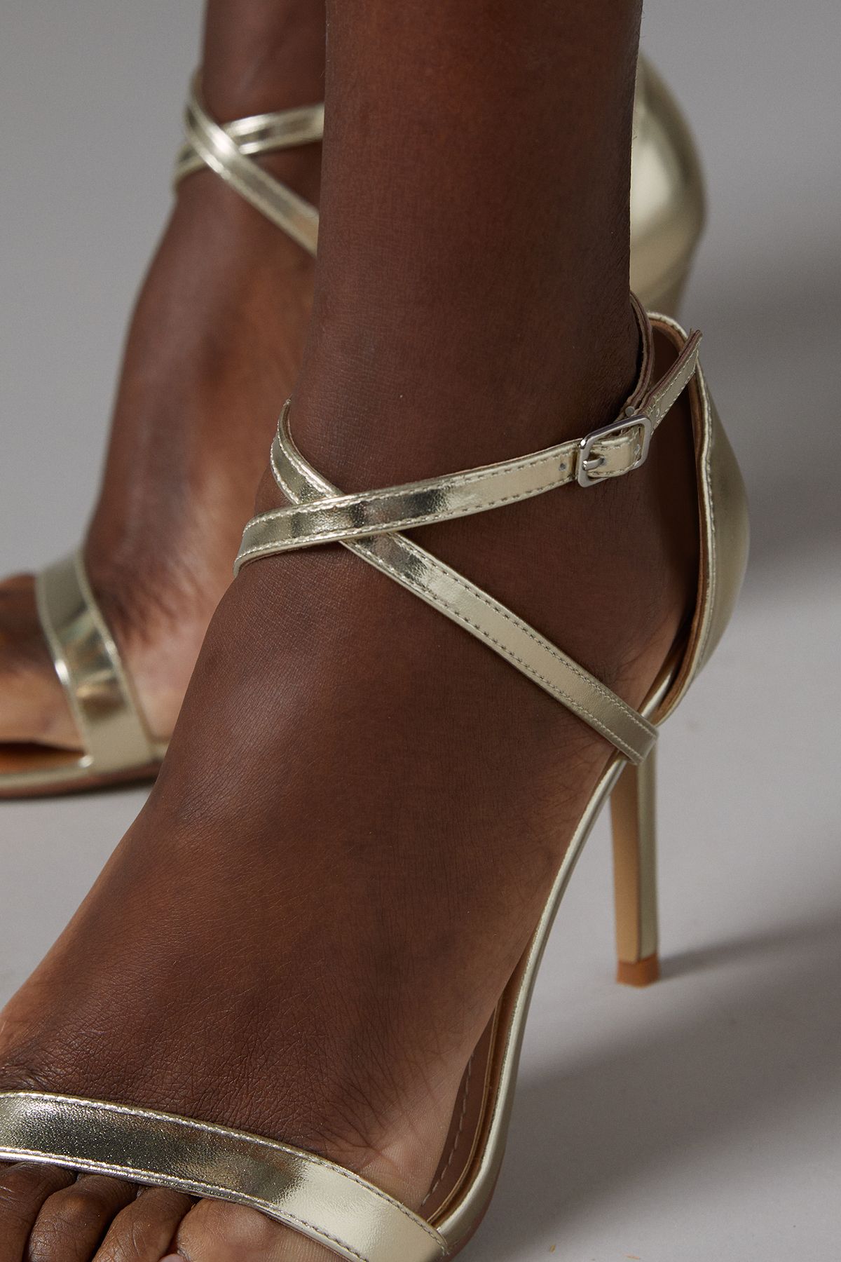 Coast Strictly Faux Leather Cross Strap High Stiletto Sandals Gold image 4