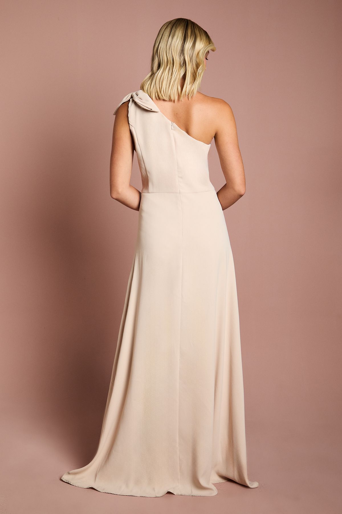 Coast Teen Coast One Shoulder Bow Bridesmaid Dress Champagne image 3